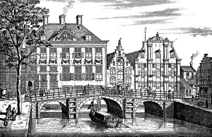 Street and canal in Amsterdam, Holland