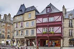 Street with half-timbered houses in Dinan city center
