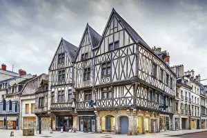 Street with historical half-timbered houses in Dijon
