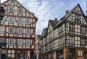 Street in Marburg with half-timbered houses