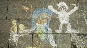 Street painting, chalk paintings on pavement