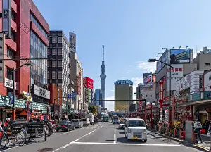 Street, rear skyscrapers and the Tokyo Skytree