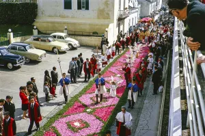 Street religious procession, Procissao de Senhor de Infernos, Furnas, Sao Miguel Island, Azores, Portugal, April 1964, Europe