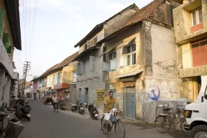 Street scene man riding bicycle