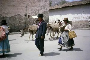 Street scene with people and mules, Ayacucho, Peru, South America 1962, South America