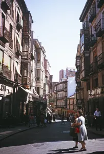 Street scene in a shopping area in the city centre, Valladolid, Castile and Leon, Spain, 1964, Europe