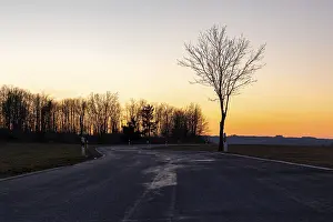 Empty street towards sunset