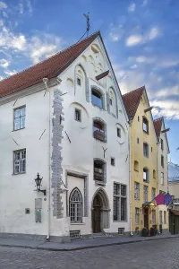 Street in Tallinn with historical houses Three Sisters