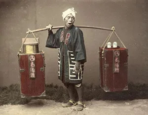 Street vendor with amazake, a traditional Japanese drink made from fermented rice