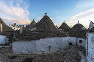 Empty streets of Trulli houses in Alberobello in the morning