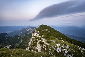 Striking rock face, view from the summit of the Benediktenwand at sunset
