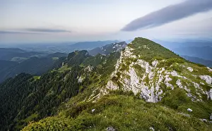 Striking rock face, view from the summit of the Benediktenwand at sunset