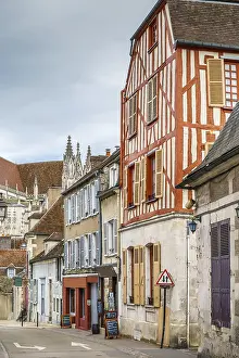 Strret with historical half-timbered houses in Auxerre downtown