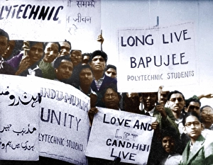 Students demonstrating for Mahatma Gandhi during his last fast, Delhi, India, Asia, January 1948, Asia