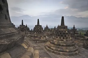 Stupas at dawn, Borobudur Buddhist Temple