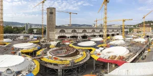 Stuttgart 21 construction site new main station for Deutsche Bahn DB Panorama in Stuttgart