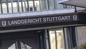 Stuttgart District Court, exterior view with lettering and state coat of arms
