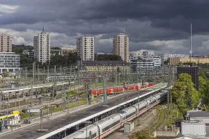 Stuttgart main station with track apron and regional train