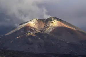 Sulfur covered crater of the new volcano from the 2021 eruption