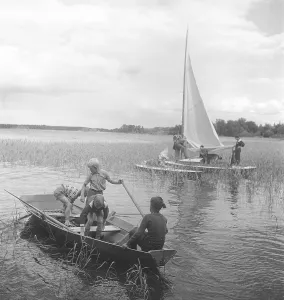 Summer in the 1950s. A summer camp for boys