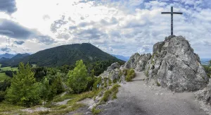 Summit cross on the Nockstein with a view of the Gaisberg