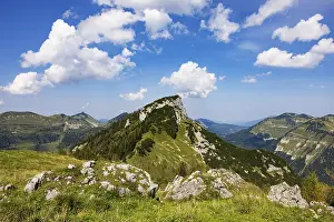Category Mountain Landscapes Prints: At the summit of the Hochbuehel with a view of the Hochwieskopf