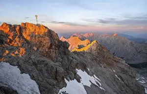 Summit of the Zugspitze with golden summit cross