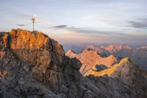 Summit of the Zugspitze with golden summit cross