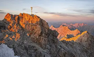 Summit of the Zugspitze with golden summit cross