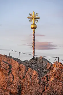 Summit of the Zugspitze with golden summit cross