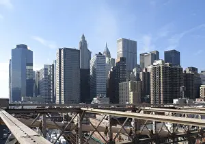 Sunny city view of New York seen from Brooklyn Bridge (USA)