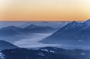 Sunrise, alpine foreland with mountains