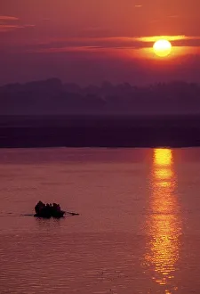 Sunrise over the Ganga Ganges River at Varanasi Benaras
