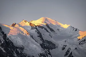 Sunrise, Glacier des Bossons, summit of Mont Blanc with glacier