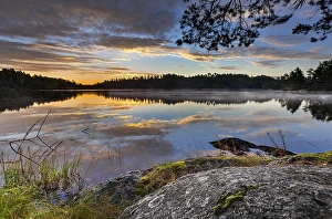 Sunrise at a lake, near Ed, Dalsland