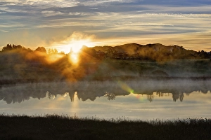 Category Mountain Landscapes Prints: Sunrise on lake Sengsee, Osterseen lakes