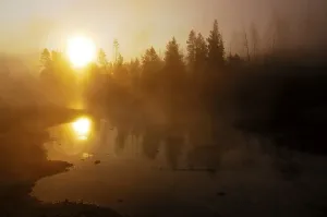 Sunrise and morning fog, Yellowstone National Park