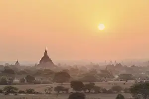 Sunrise, pagodas, temples, stupas