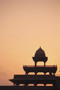 Sunrise at Panch Mahal in Fatehpur Sikri built during second half of 16th century made from red sandstone