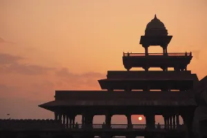Sunrise at Panch Mahal in Fatehpur Sikri built during second half of 16th century made from red sandstone