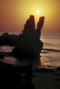 Sunrise at Sea-stack, rocky pillar at Saurashtra