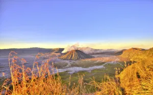 Sunrise, smoking volcano Mount Bromo, Mt