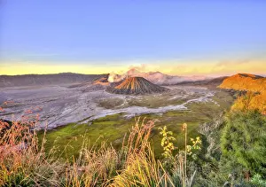 Sunrise, smoking volcano Mount Bromo, Mt