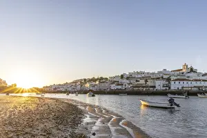 Category Historic EN Prints: Sunrise with view over a beach and harbour basin at low tide
