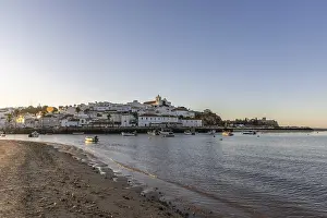 Category Historic EN Prints: Sunrise with view over a beach and harbour basin at low tide