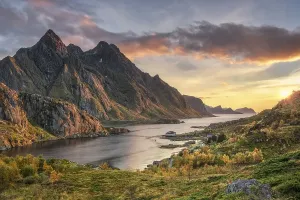 Sunset over the autumnal Stone Fjord