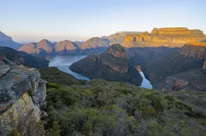 Category Mountain Landscapes Prints: Sunset at Blyde River Canyon with Three Rondawels peak