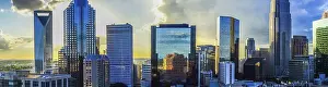 Sunset over charlotte city skyline of north carolina