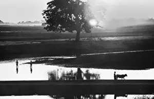 Sunset, children at a lake, Pagan