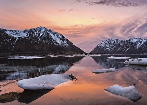 Category Scandinavia Prints: Sunset on the coast of Gimsoy in winter